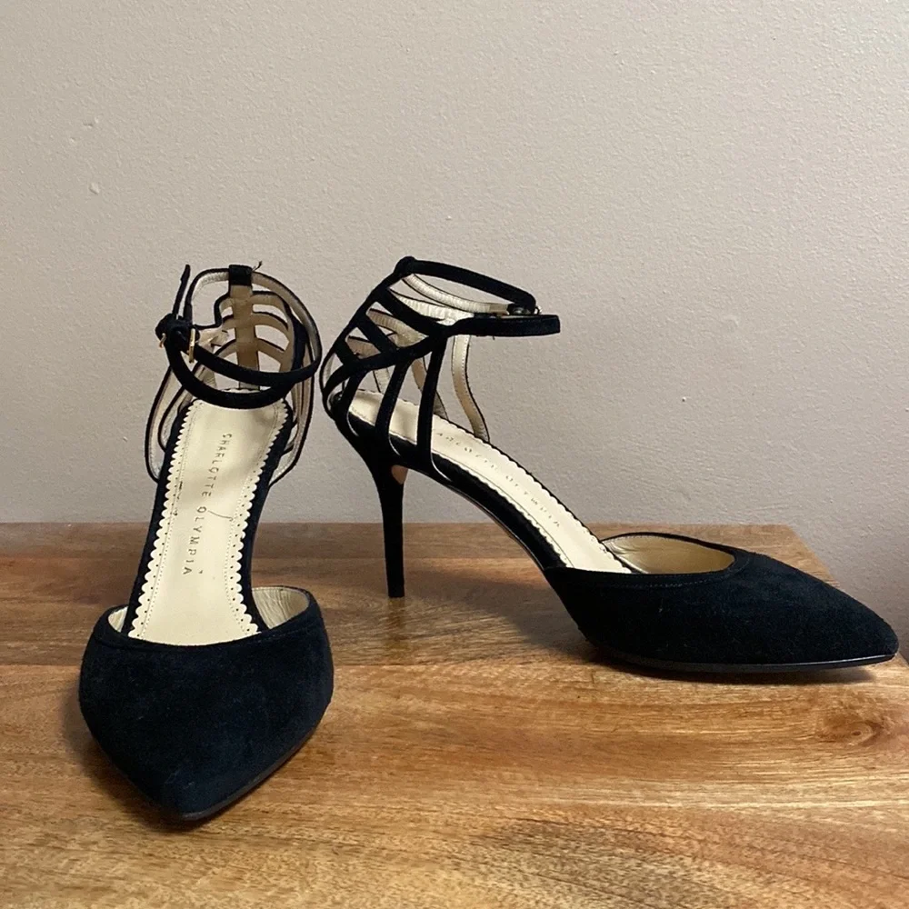 Charlotte Olympia Black Suede Aranea Spider Web d'Orsay Pump Heels Shoes